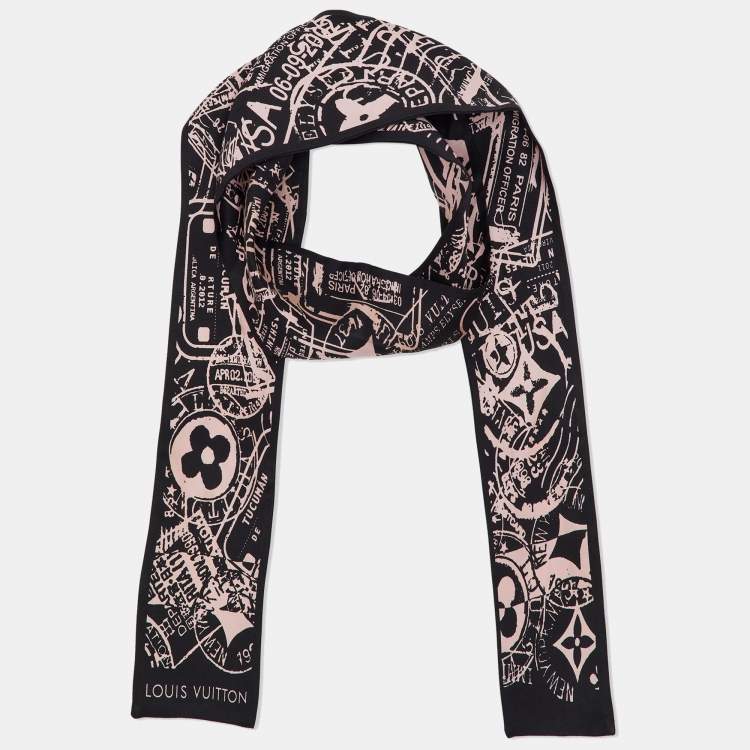 Pre Owned Louis Vuitton Black/Pink Boarding Silk Bandeau Scarf