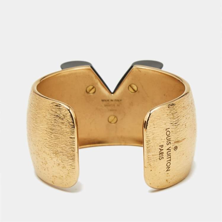 Pre Owned Louis Vuitton Textured Essential V Colorama Gold Tone Open Cuff Bracelet