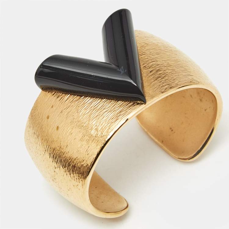 Pre Owned Louis Vuitton Textured Essential V Colorama Gold Tone Open Cuff Bracelet