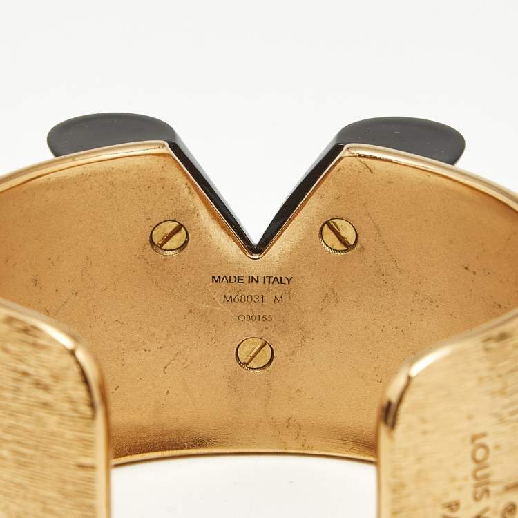 Pre Owned Louis Vuitton Textured Essential V Colorama Gold Tone Open Cuff Bracelet