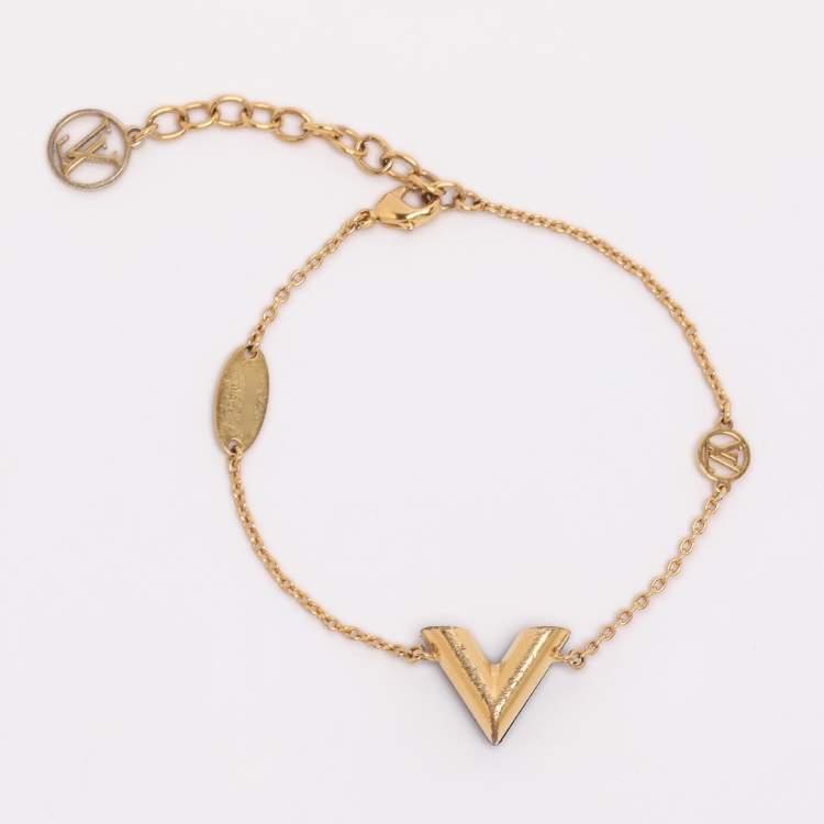 Pre Owned Louis Vuitton Essential V Lacquer Gold Tone Bracelet