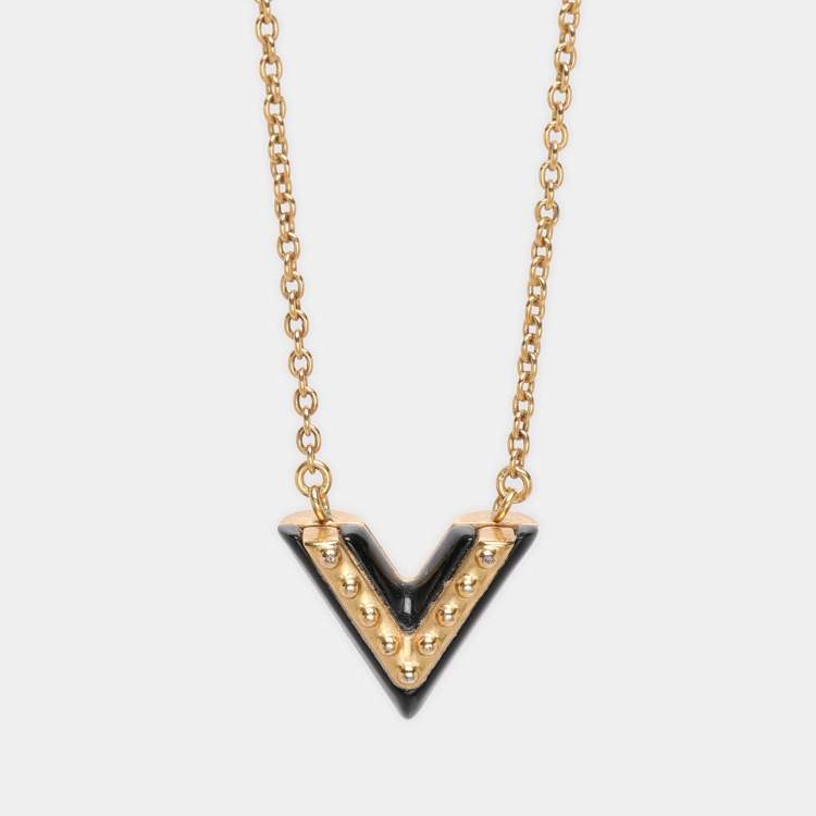 Pre Owned Louis Vuitton Essential V Lacquer Gold Tone Necklace