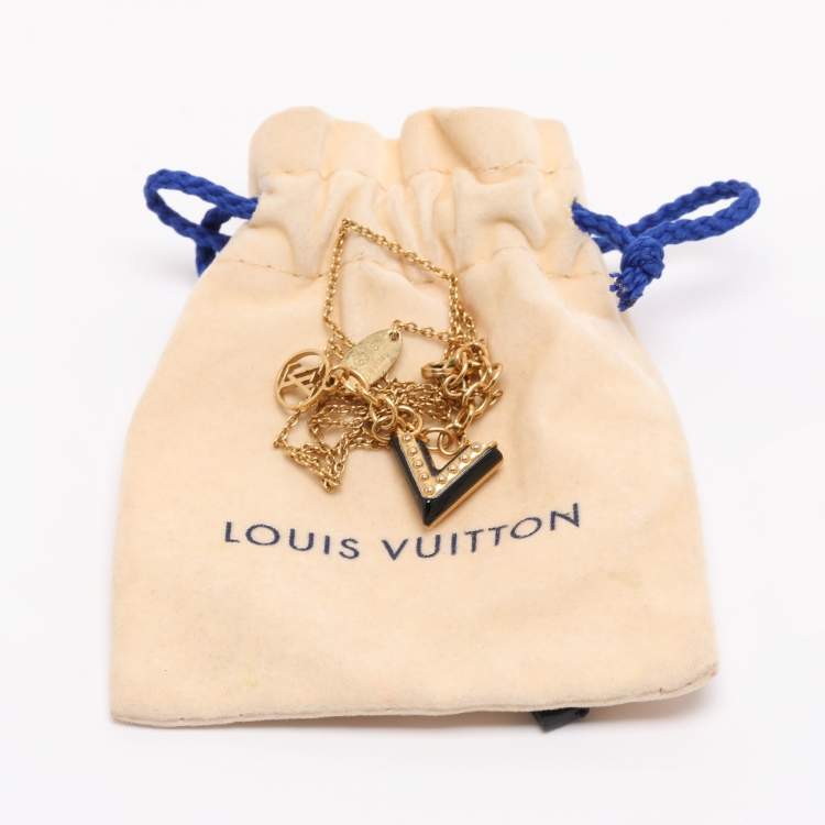 Pre Owned Louis Vuitton Essential V Lacquer Gold Tone Necklace
