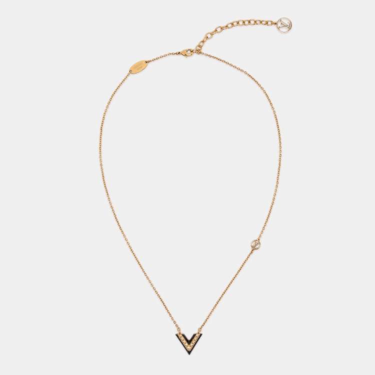 Pre Owned Louis Vuitton Essential V Lacquer Gold Tone Necklace