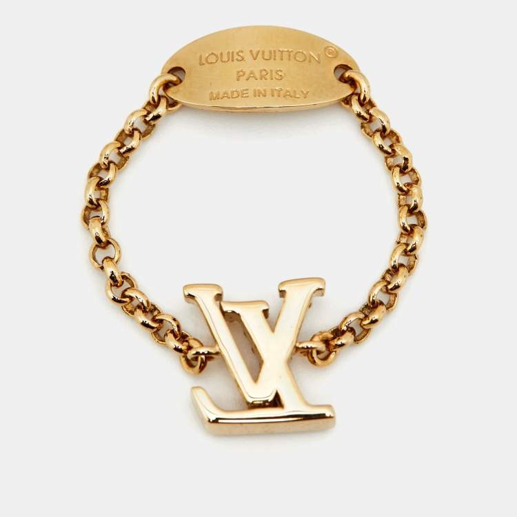 Pre Owned Louis Vuitton Lady LV Crystals Gold Tone Ring Size 63