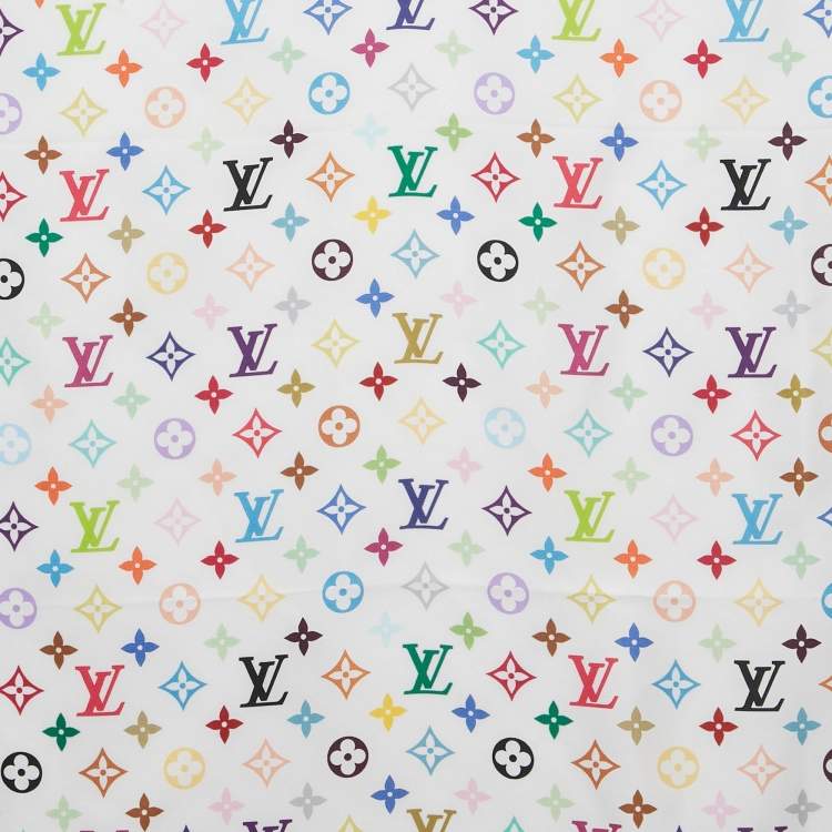 Pre Owned Louis Vuitton x Takashi Murakami White Monogram Silk Scarf 