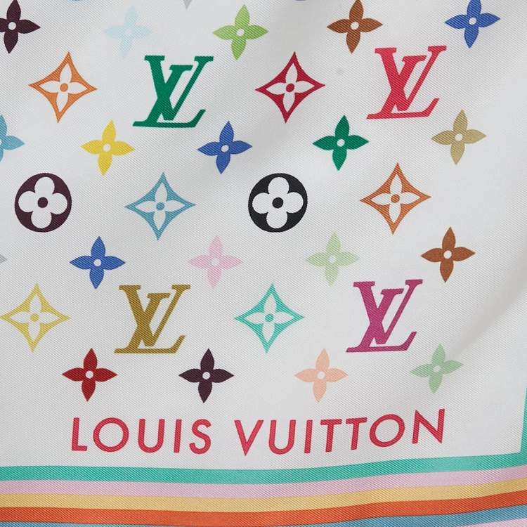 Pre Owned Louis Vuitton x Takashi Murakami White Monogram Silk Scarf 