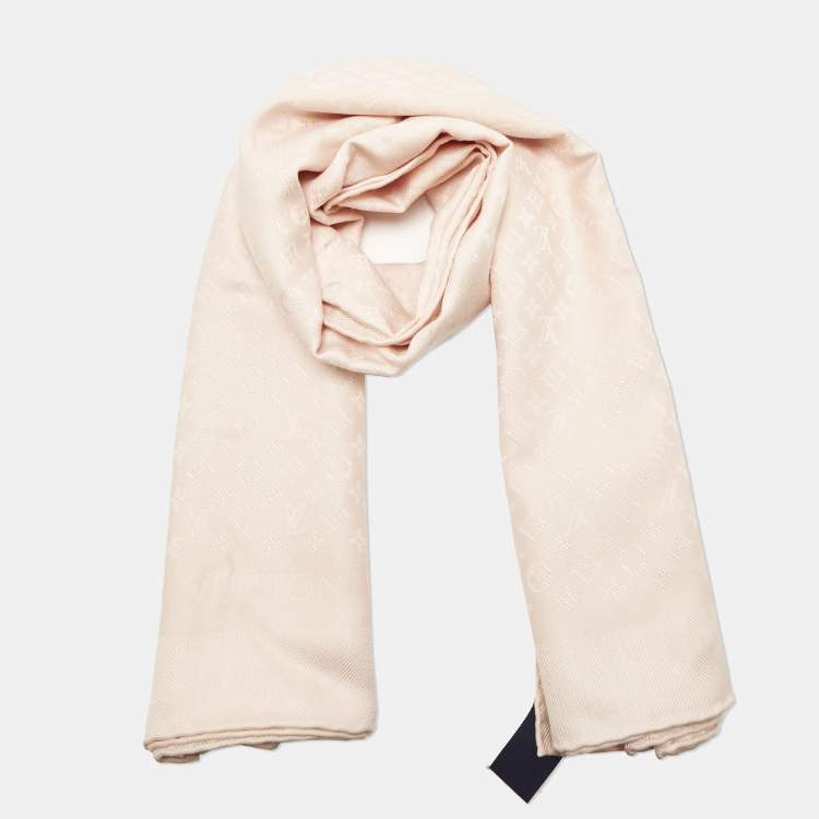 Pre Owned Louis Vuitton Pink Monogram Silk & Wool Evermore Shawl