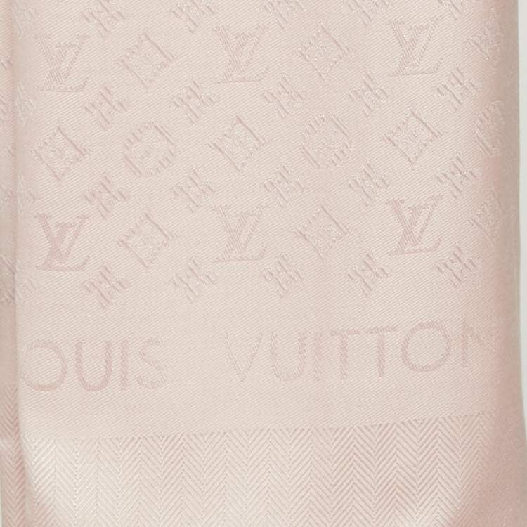 Pre Owned Louis Vuitton Pink Monogram Silk & Wool Evermore Shawl