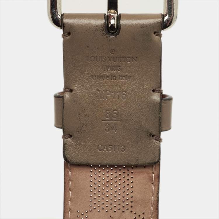 Pre Owned Louis Vuitton Beige Damier Perforated Leather Buckle Belt 85CM