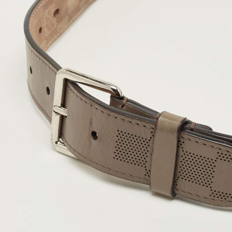 Pre Owned Louis Vuitton Beige Damier Perforated Leather Buckle Belt 85CM