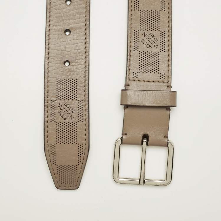 Pre Owned Louis Vuitton Beige Damier Perforated Leather Buckle Belt 85CM