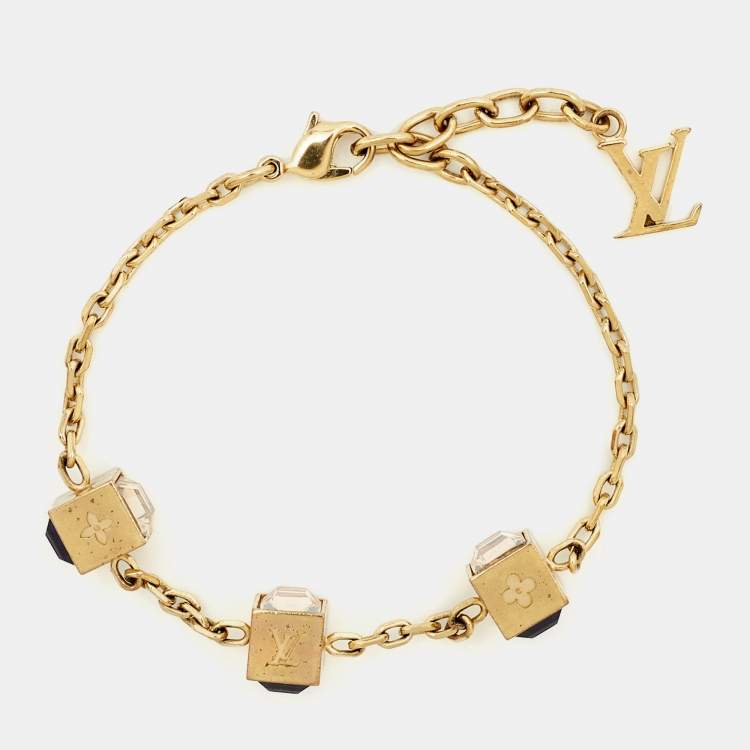 Pre Owned Louis Vuitton Gamble Crystal Gold Tone Bracelet