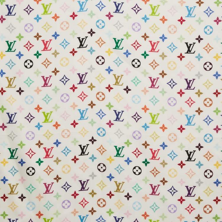 مملوكة مسبقًا Louis Vuitton X Murakami White Monogram Print Silk Scarf 