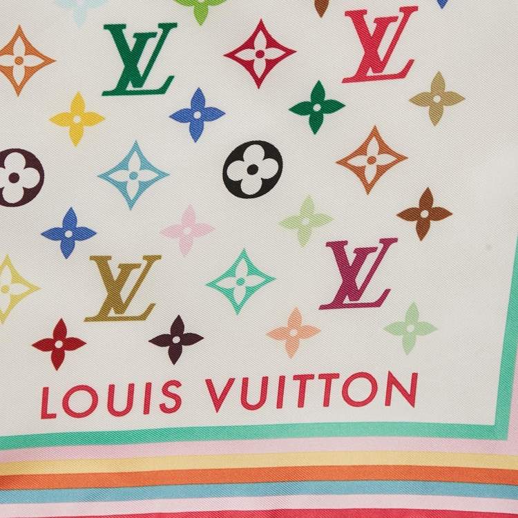 مملوكة مسبقًا Louis Vuitton X Murakami White Monogram Print Silk Scarf 