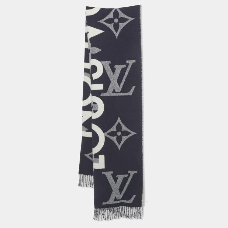 Pre Owned Louis Vuitton Navy Blue/White Monogram Cashmere Stole 