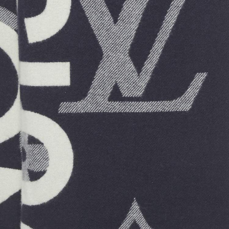 Pre Owned Louis Vuitton Navy Blue/White Monogram Cashmere Stole 