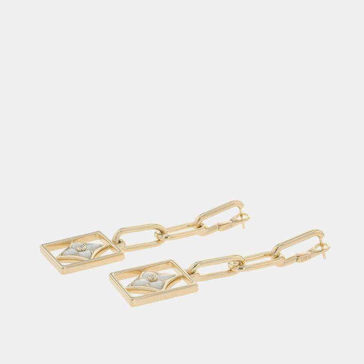 Pre Owned Louis Vuitton Boucles D'Oreilles B Blossom Shell Diamond Earrings 18K Yellow Gold