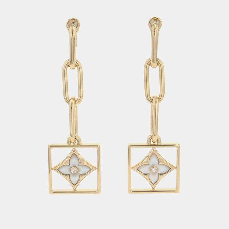 Pre Owned Louis Vuitton Boucles D'Oreilles B Blossom Shell Diamond Earrings 18K Yellow Gold