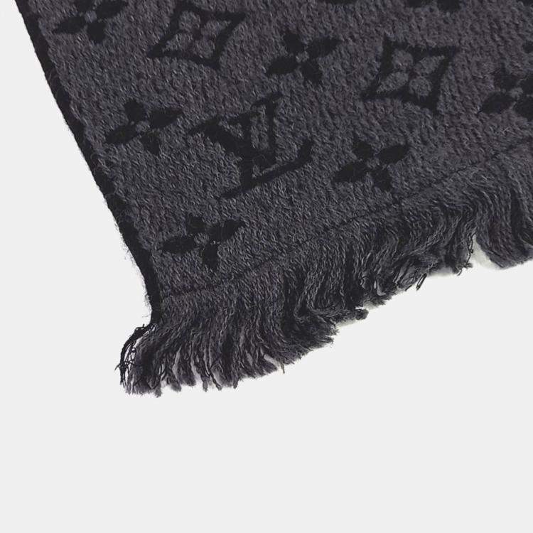Pre Owned Louis Vuitton Black Wool Monogram Classic Muffler