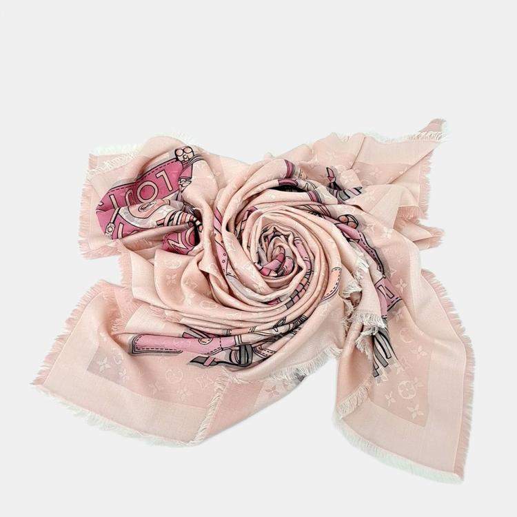 Pre Owned Louis Vuitton Pink Wool SIlk Shawl