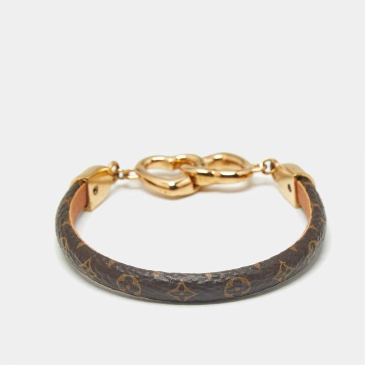 Pre Owned Louis Vuitton  Say Yes Monogram Leather Gold Tone Bracelet 17