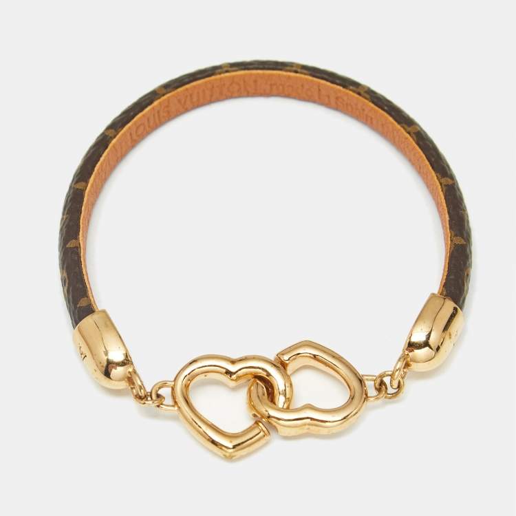 Pre Owned Louis Vuitton  Say Yes Monogram Leather Gold Tone Bracelet 17