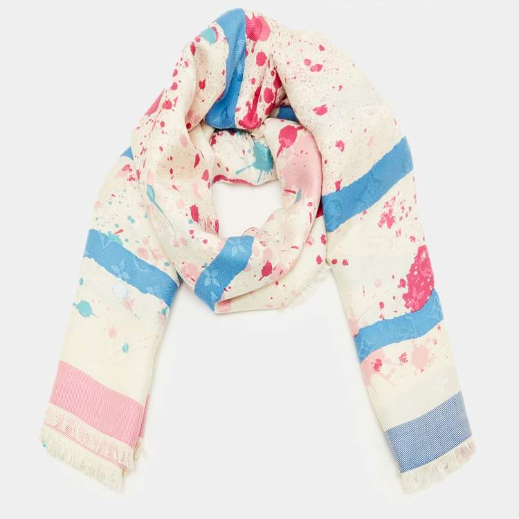 مملوكة مسبقًا Louis Vuitton White André Saraiva Monogram Silk & Wool Shawl 