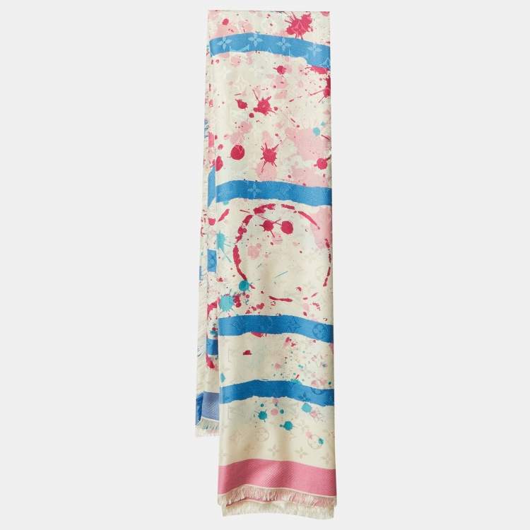 مملوكة مسبقًا Louis Vuitton White André Saraiva Monogram Silk & Wool Shawl 