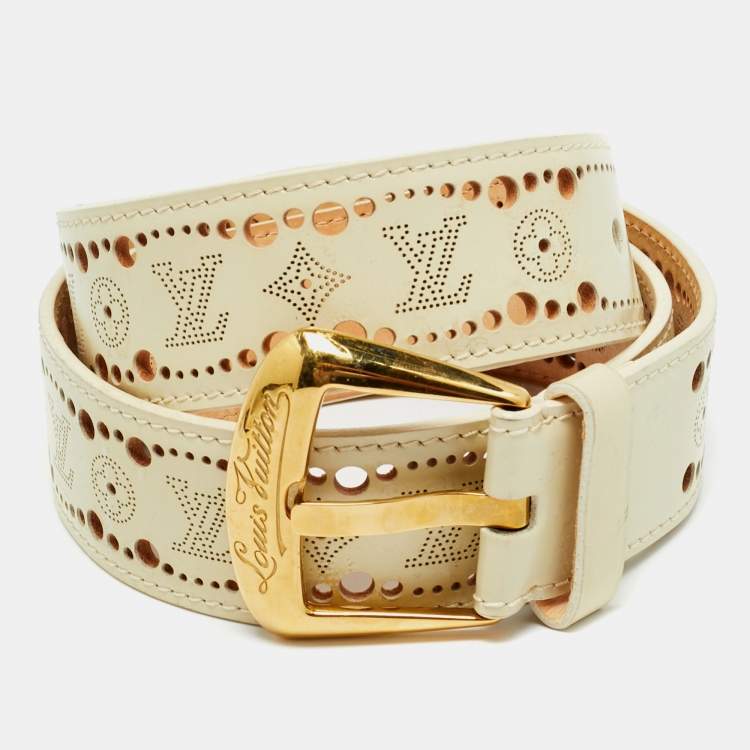 Pre Owned Louis Vuitton Phoenix 90CM Belt Cream Monogram Mahina Perforated Leather