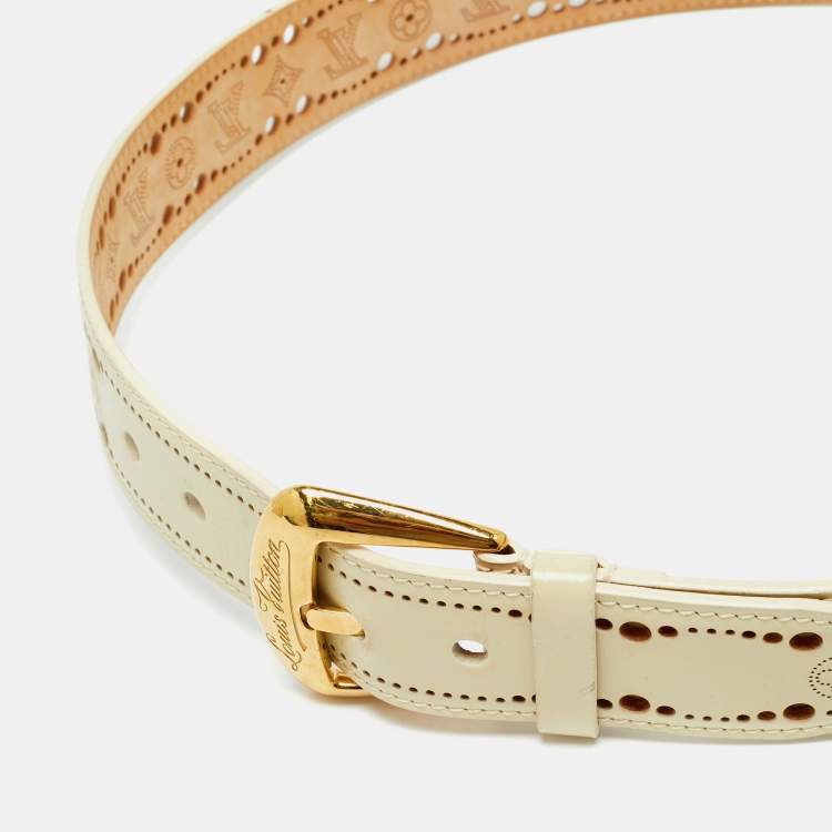 Pre Owned Louis Vuitton Phoenix 90CM Belt Cream Monogram Mahina Perforated Leather