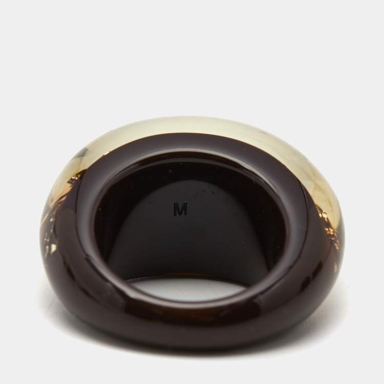 Pre Owned Louis Vuitton Inclusions Resin Crystals Gold Tone Ring Size 53