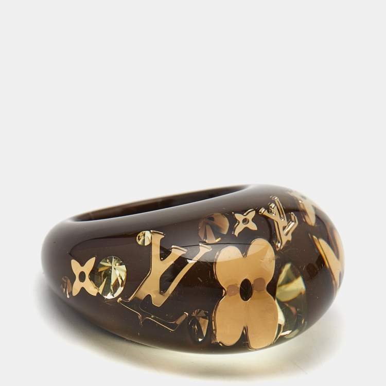 Pre Owned Louis Vuitton Inclusions Resin Crystals Gold Tone Ring Size 53