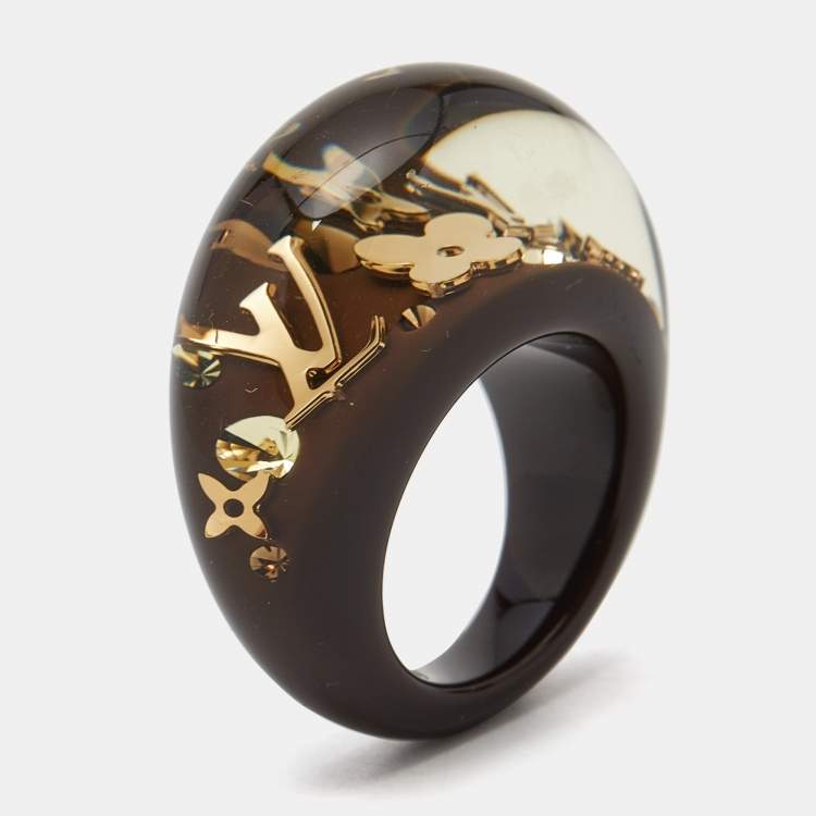 Pre Owned Louis Vuitton Inclusions Resin Crystals Gold Tone Ring Size 53