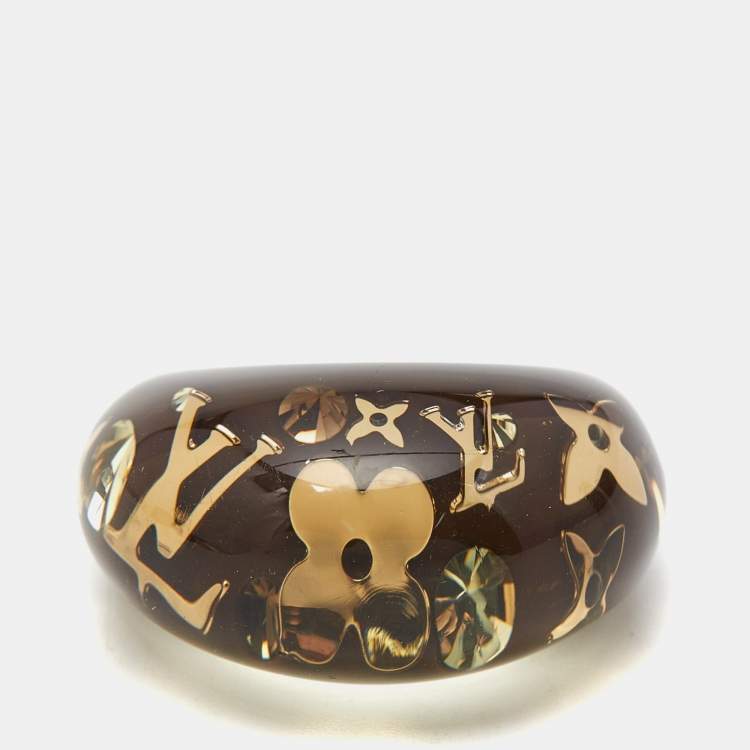 Pre Owned Louis Vuitton Inclusions Resin Crystals Gold Tone Ring Size 53