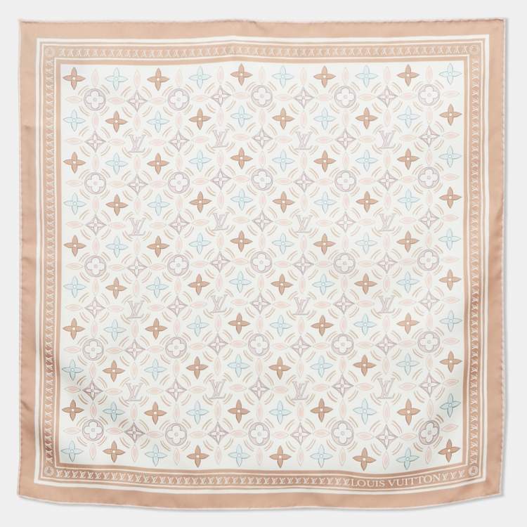 Pre Owned Louis Vuitton White/Beige Monogram Petal Square Silk Scarf