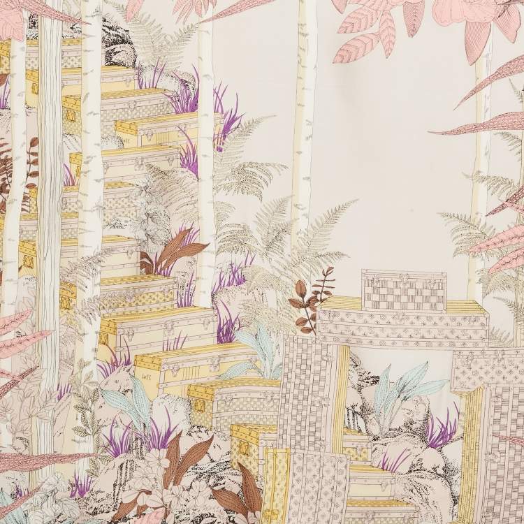 Pre Owned Louis Vuitton Pink Enchanted Forest Silk Scarf