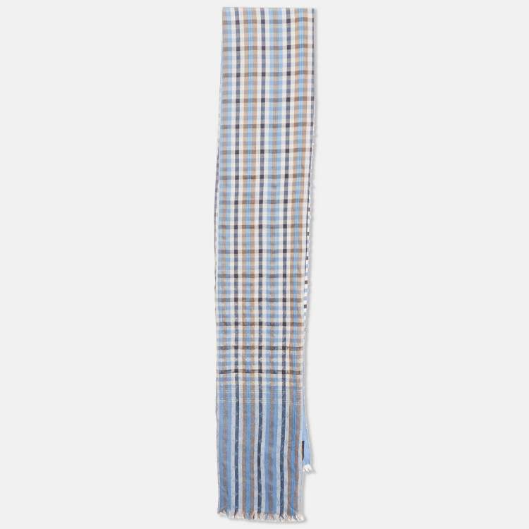 Pre Owned Louis Vuitton Blue Monogram Madras Etoile Cotton Stole