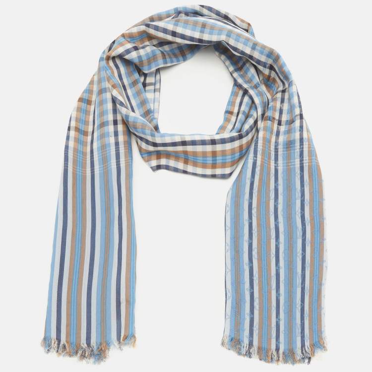 Pre Owned Louis Vuitton Blue Monogram Madras Etoile Cotton Stole