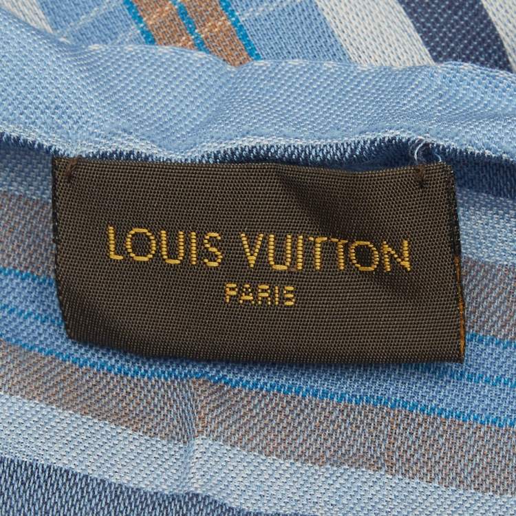 Pre Owned Louis Vuitton Blue Monogram Madras Etoile Cotton Stole