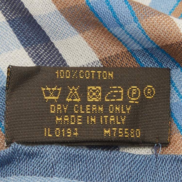 Pre Owned Louis Vuitton Blue Monogram Madras Etoile Cotton Stole