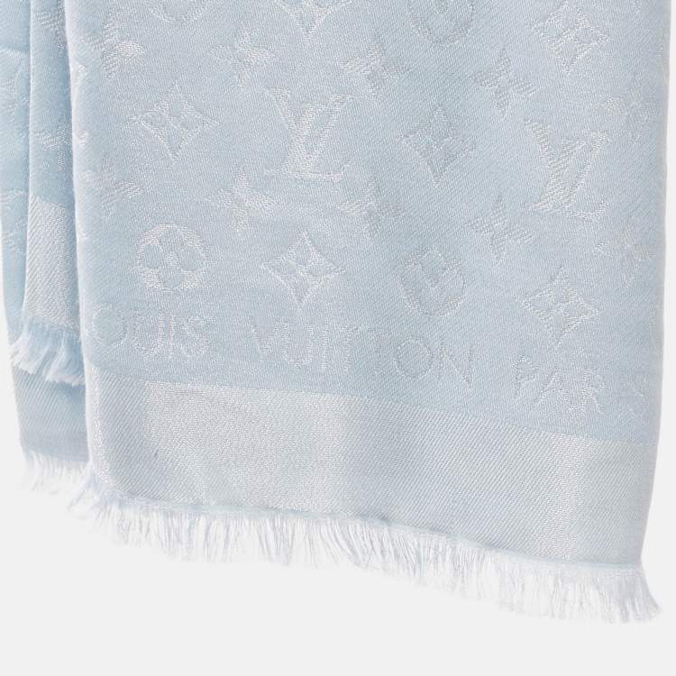 Pre Owned Louis Vuitton Blue Silk Monogram Shine Shawl