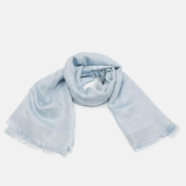 Pre Owned Louis Vuitton Blue Silk Monogram Shine Shawl