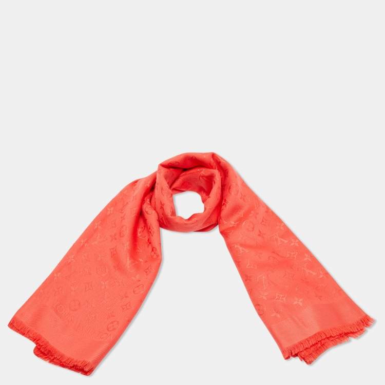Pre Owned Louis Vuitton Red Jacquard Monogram Classic Shawl
