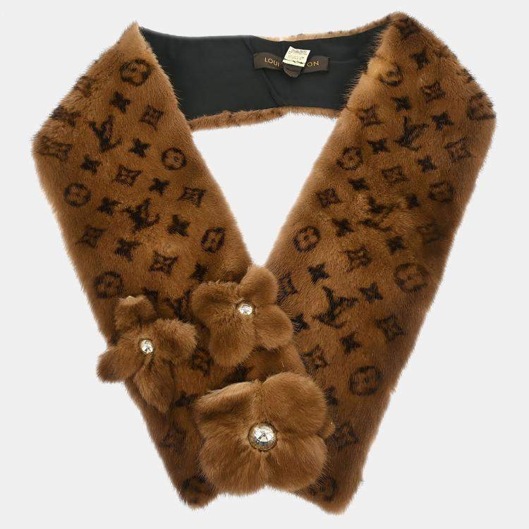 Pre Owned Louis Vuitton Monogram Mink Flower Echarpe Shawl Stole