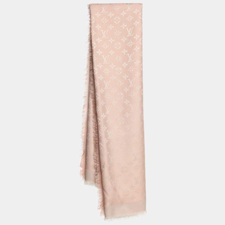 Pre Owned Louis Vuitton Pink Silk and Wool Logomania Shine Scarf