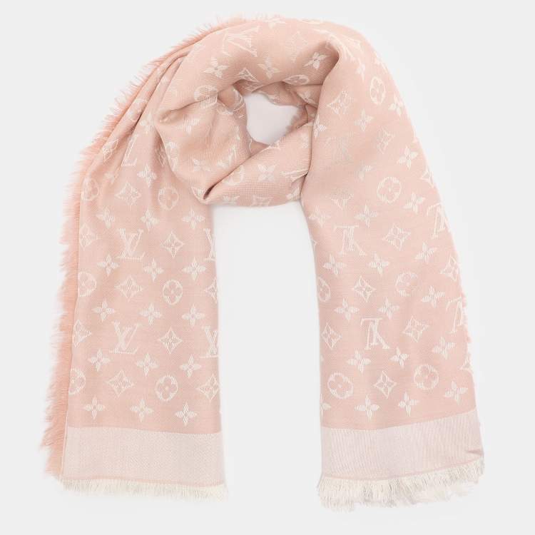 Pre Owned Louis Vuitton Pink Silk and Wool Logomania Shine Scarf