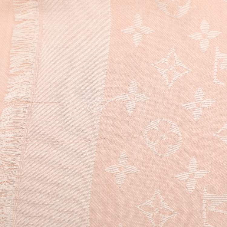 Pre Owned Louis Vuitton Pink Silk and Wool Logomania Shine Scarf