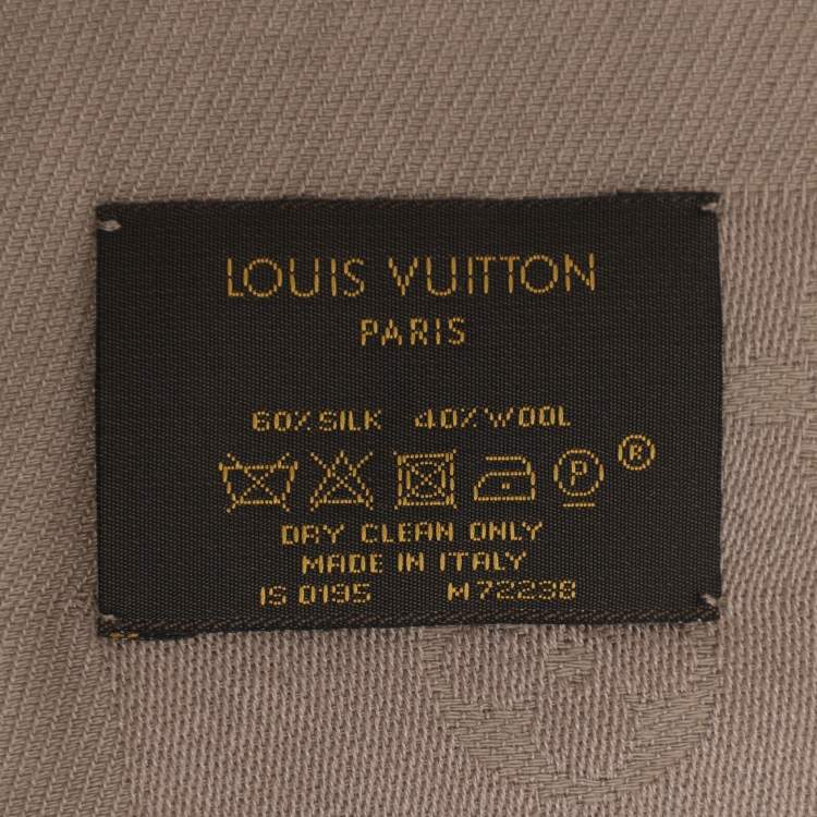Pre Owned Louis Vuitton Beige Silk and Wool Logomania Shine Scarf