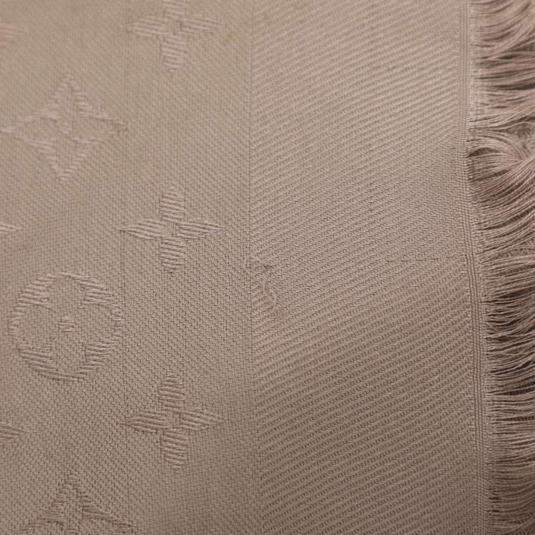 Pre Owned Louis Vuitton Beige Silk and Wool Logomania Shine Scarf